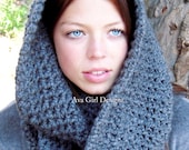 Long chunky cowl infinity scarf scoodie charcoal grey
