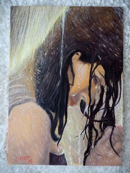 RAIN AND DREAM 20"x27" Oil Painting artwork , Original Wall Art, Home Decor, Fashion Illustration canvas , luxury ,elegant