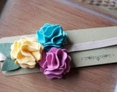 Anika 3 Felt Flower Headband Plum, Yellow and Teal Newborn, Girl, Toddler, Adult
