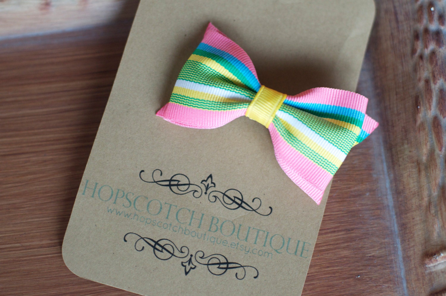 Patty clips in Pink , Yellow, Green and Blue Preppy Stripe Hair Bow Hair Clip