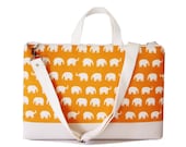 15" Macbook or Laptop bag with handles and detachable shoulder strap- Orange  elephant -Ready to ship
