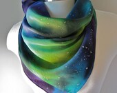 Silk Scarf, Hand Painted - Galaxy Scarf, Square - One-of-a-Kind Wearable Art - Ready to Ship