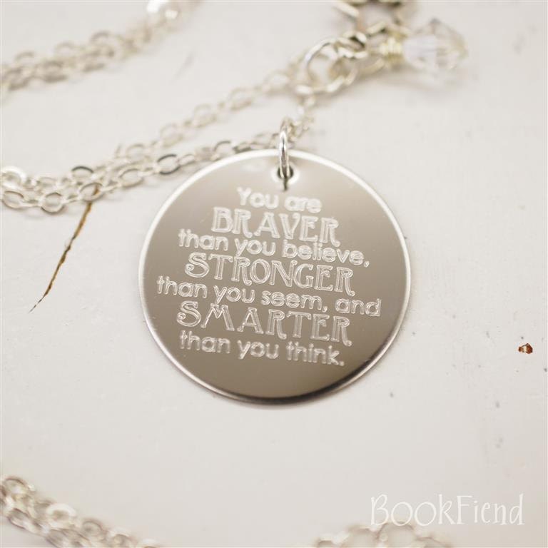 You are braver than you believe Winnie the Pooh --- engraved 1" charm necklace