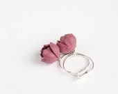 Spring flower leather earrings in pink rose