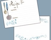 Printable recipe card, Instant Download, Ready to print digital retro kitchen utensils illustration, PDF
