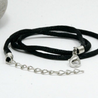 Black Rattail Satin Cord Necklace with Lobster Clasp