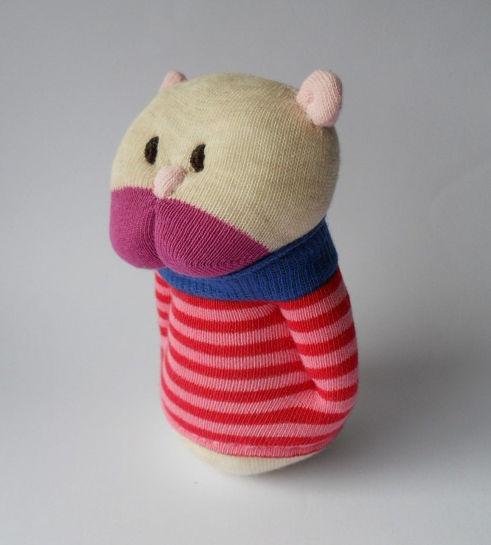 Toy sock animal doll hamster stuffed animal plushie pink striped