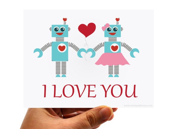 I love you robot in love card A48 Il_170x135