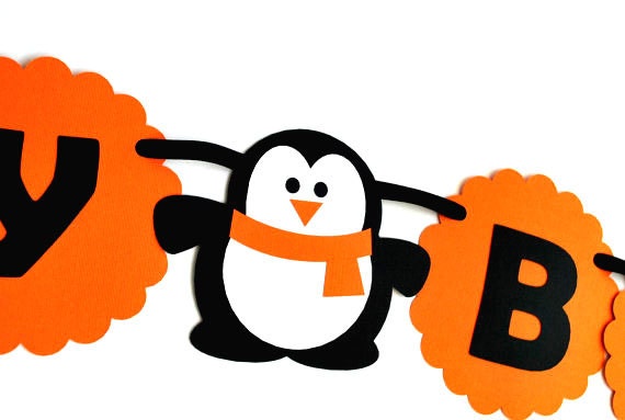 Penguin Birthday Banner, Cute Happy Birthday banner penguin theme party A374