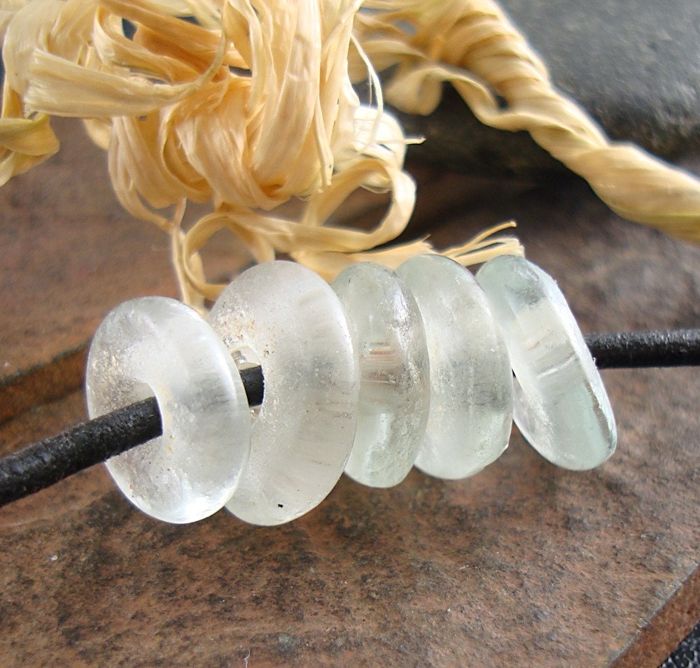 Clear Frosty African Recycled Glass Disk Beads