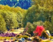 Watercolor Painting Alpine Autumn Mountains 8x10 Giclee Print Colorful Art Nature Landscape