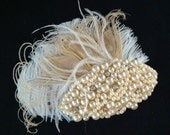 Ivory Champagne PEACOCK WEDDING headpiece / pearl and rhinestone bridal peacock feather fascinator