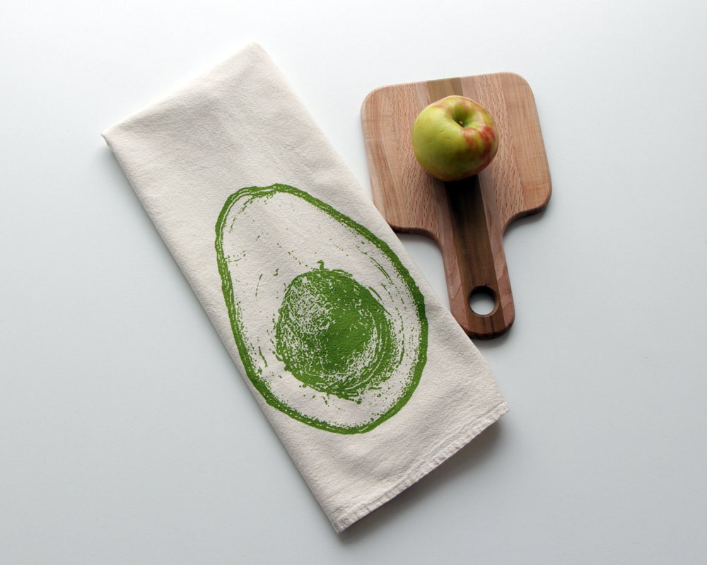 Natural Flour Sack Towel - Avocado - Hand Screen Printed