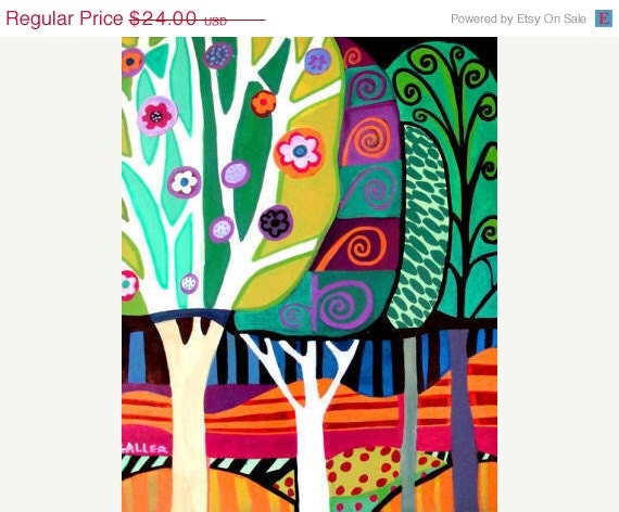 50 OFF SALE - Tree Art - Modern Landscape Art Print Poster Abstract Flowers White Birch Trees Colorful - Wedding Gifts