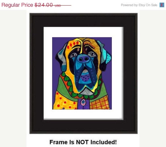 50% OFF SALE - Dog Art - English Mastiff Art - Dog Art Modern Poster of Painting - Unique Dogs Wall Decor - Pop Art - Wedding Gifts