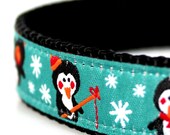 Penguin and Snowflakes Dog Collar  / Adjustable