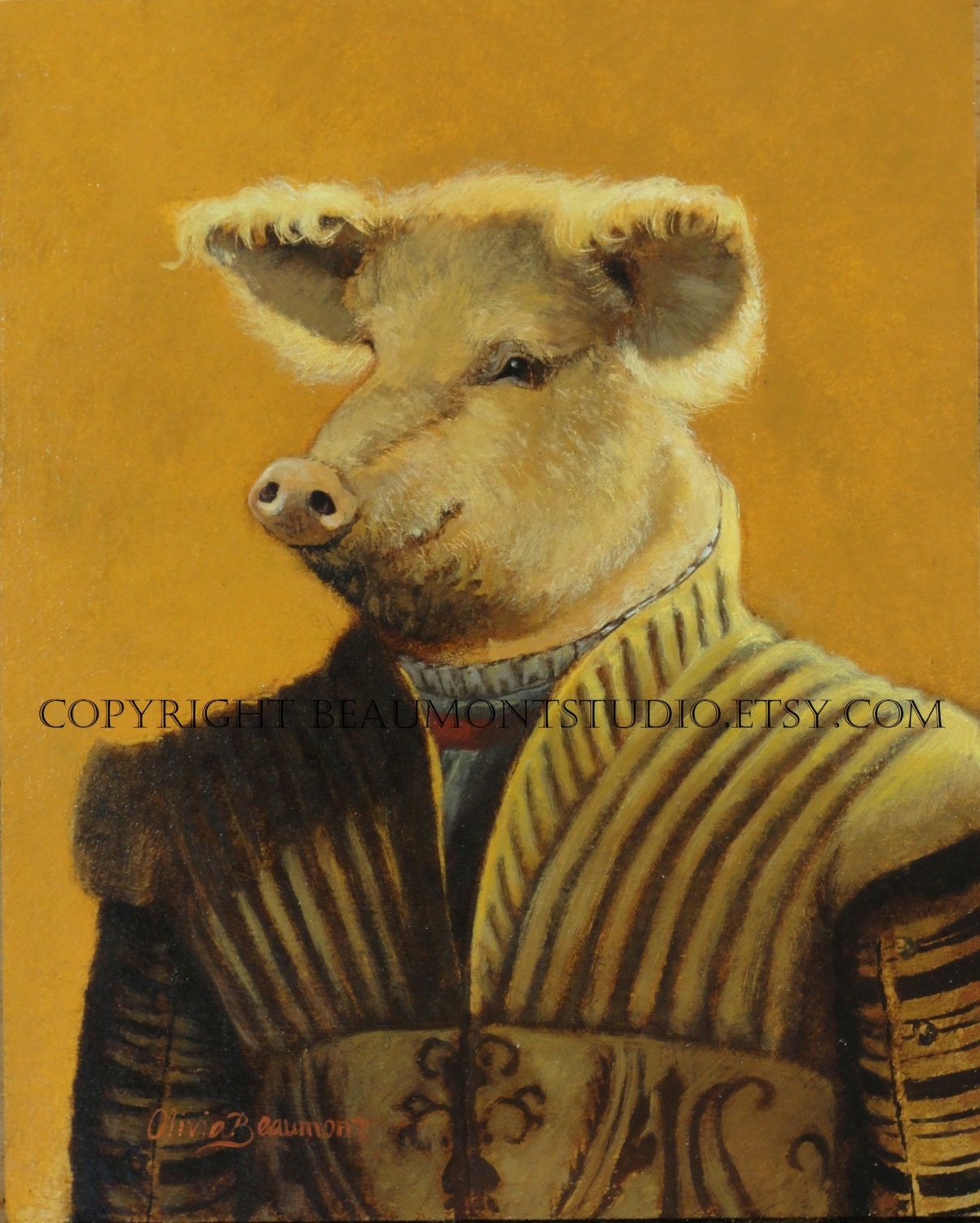 Pig art - "The Historian" - Oil Painting by Olivia Beaumont