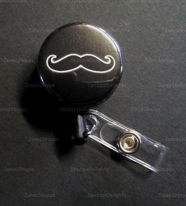Fun Mustache (Black) ID Button Badge Button Reel.