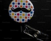 Fun Mustache (Polka Dots) ID Button Badge Button Reel.