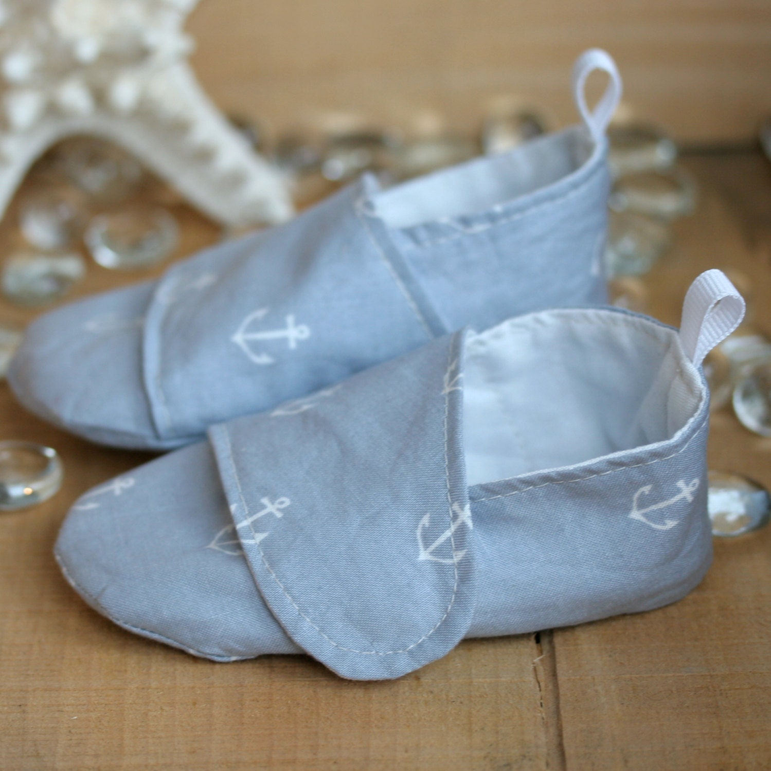 Baby Boy Shoes Gray Anchor Print Loafers - Soft Sole Baby Booties