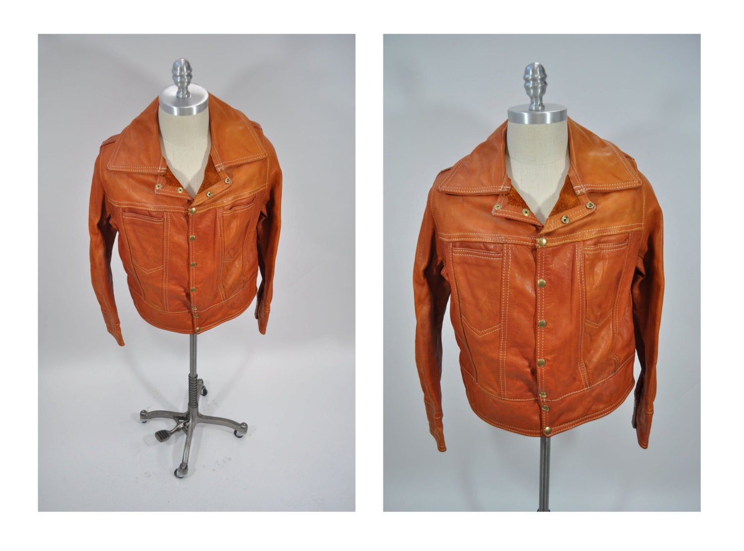 vintage leather jacket TRUCKER rancher jacket 1960s custom made