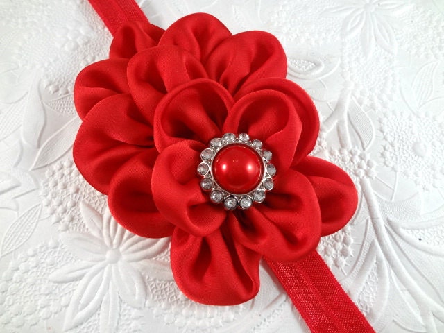 Red Flower Headband - Satin Flower Headband - Baby Hair Accessories - Girls Hair Accessories - Red Headband - Baby Girl Headband