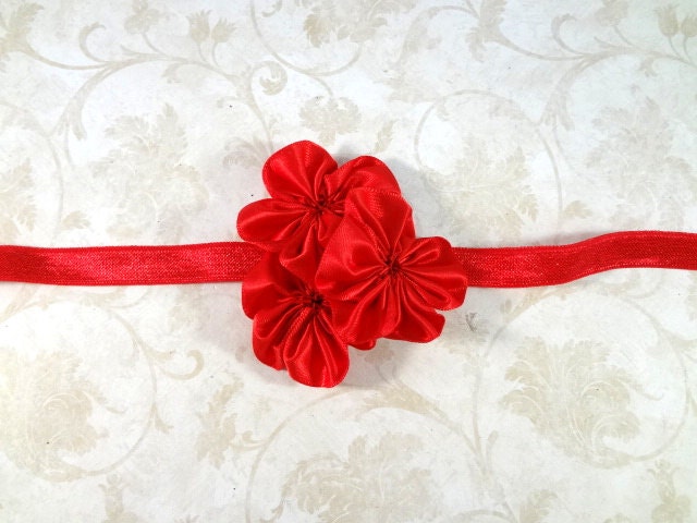 Red Flower Headband - Satin Flower Headband - Baby Hair Accessories - Girls Hair Accessories. Red Satin Flower Headband