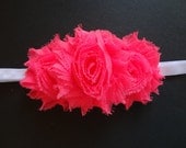 Neon Pink Flower Headband. Shabby Chic Chiffon Flower Headband, Baby Hair Accessories. Baby Girls Hair Accessories. Neon Pink Headband