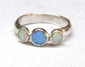 White opal and Blue opal Gemstone Trending silver ring  - Engagement Ring  MADE TO ORDER