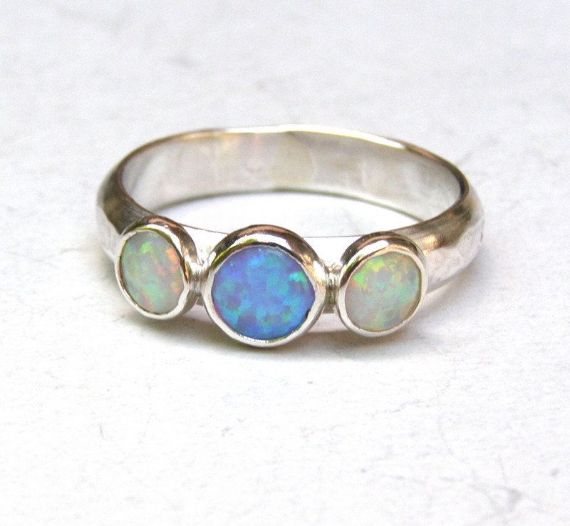White opal and Blue opal Gemstone Trending silver ring  - Engagement Ring  MADE TO ORDER