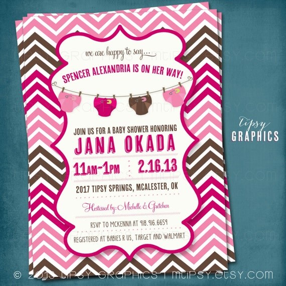 Stock the Diaper Bag. Brown & Pink Chevron Diaper Baby Shower Invite by Tipsy Graphics. Il_570xn