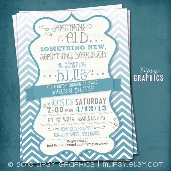Something Blue. Ombré CHEVRON Bridal Wedding Shower Invite. By Tipsy Graphics. Il_570xn