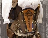 36" waist  Steampunk  'Cogs and Gears'  Explorer Corset " Veggie"' Leather