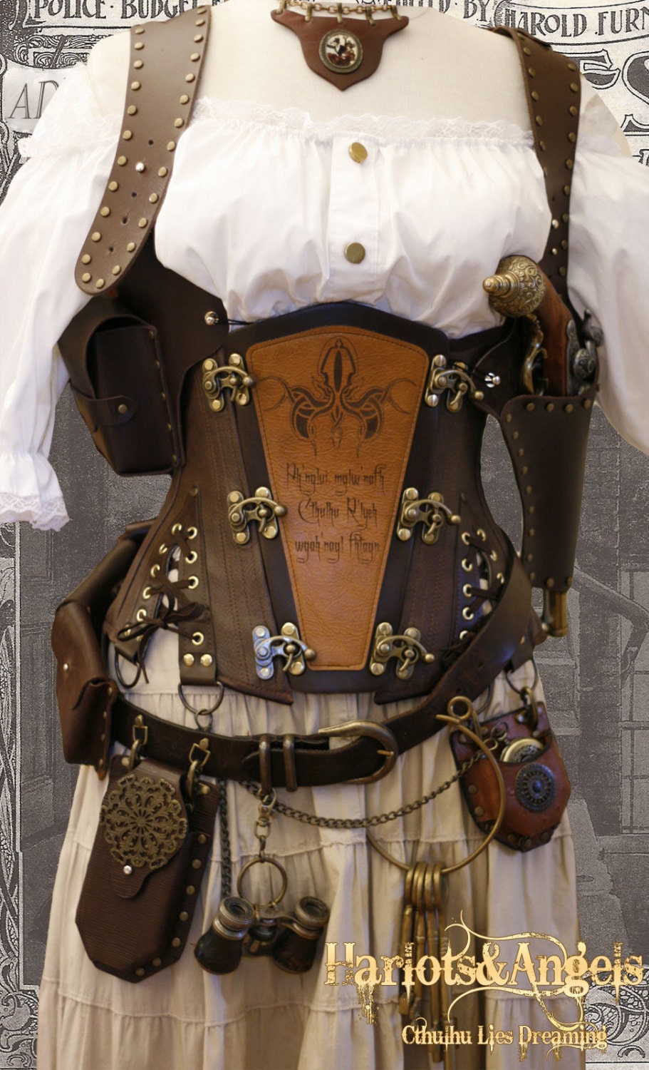 36" waist  Steampunk  'Cthulhu''  Explorer Corset " Veggie"' Leather