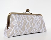 custom : linen & lace personalized clutch, bridal bag, bridesmaid gift, choose your fabrics