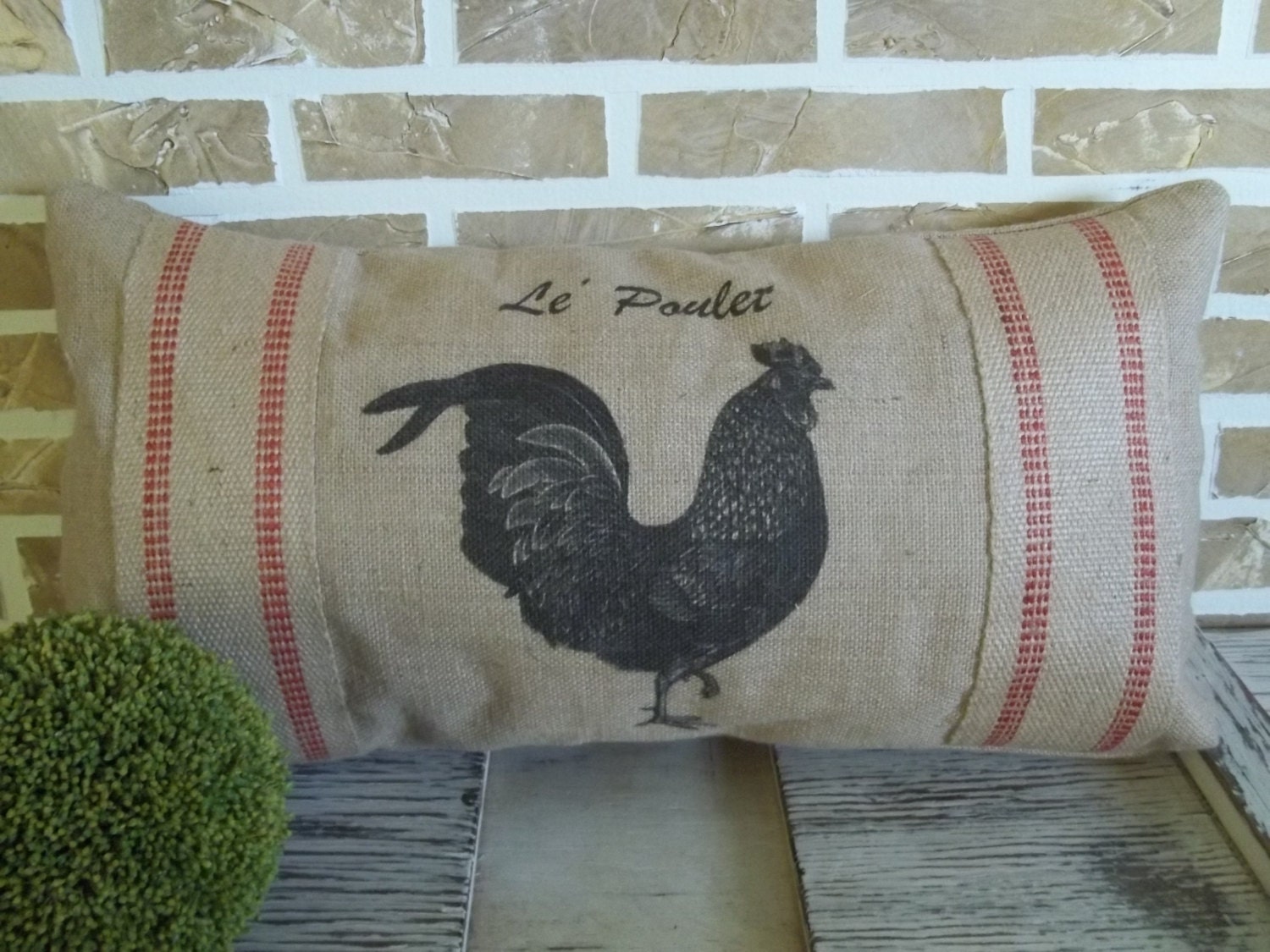 French - Rooster - Burlap Pillow