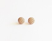 Pink Rain - upcycled vintage Mens shirt - Repurposed Covered Button Earrings - Nautical Earrings - Stripes - Pink earrings - Pink - Black
