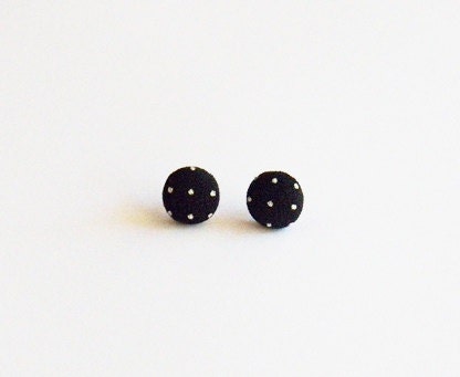 Ginger - upcycled vintage dress - Repurposed Covered Button Earrings - black and white earrings - polka dot earrings