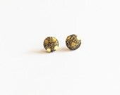 Flash Dance - vintage fabric - Covered Button Earrings - black polka dots - sequin - glitter earrings - disco ball
