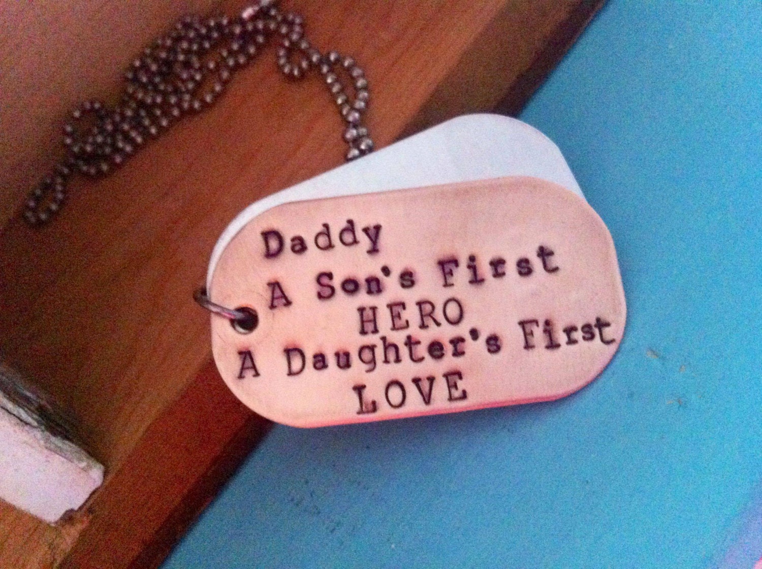 DAD- A Sons First Hero...Hand Stamped Dog Tag