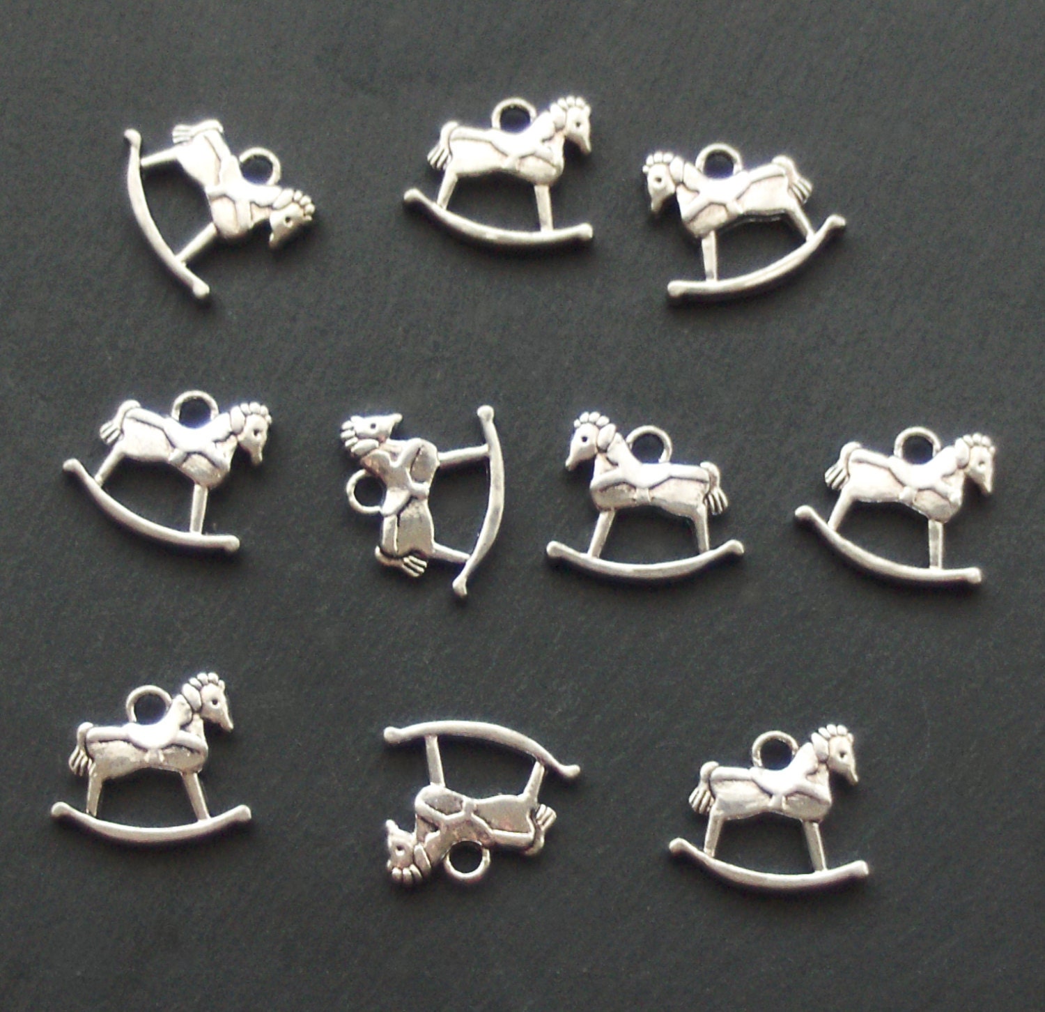 ROCKING HORSE Charms x 10, tibetan silver style