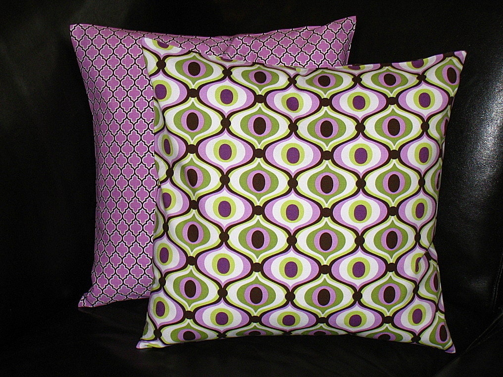 Decorative Pillows 18" Purple Lattice Pillow Covers 18 inch Lilac, Sage, Brown, White Pillow set of TWO Modern Geometric