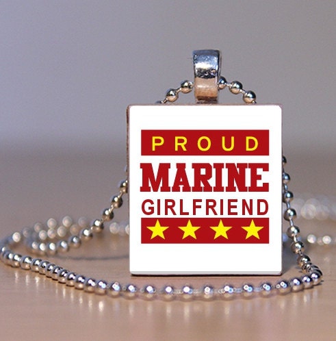 Proud Marine Girlfriend Upcycled Scrabble Tile Pendant - Keep your Man Close to your Heart (70H9)