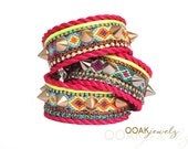 Neon cuff bracelet - neon jewelry - spike bracelet - friendship bracelet with Swarovski rhinestones - OOAKjewelz original SS2013 - boho chic