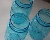 Set of 12  AQUA BLUE MASON Jars Jar Canning Jars Rustic Vintage Wedding Turquoise Ball Pint 16 oz Candle Holder