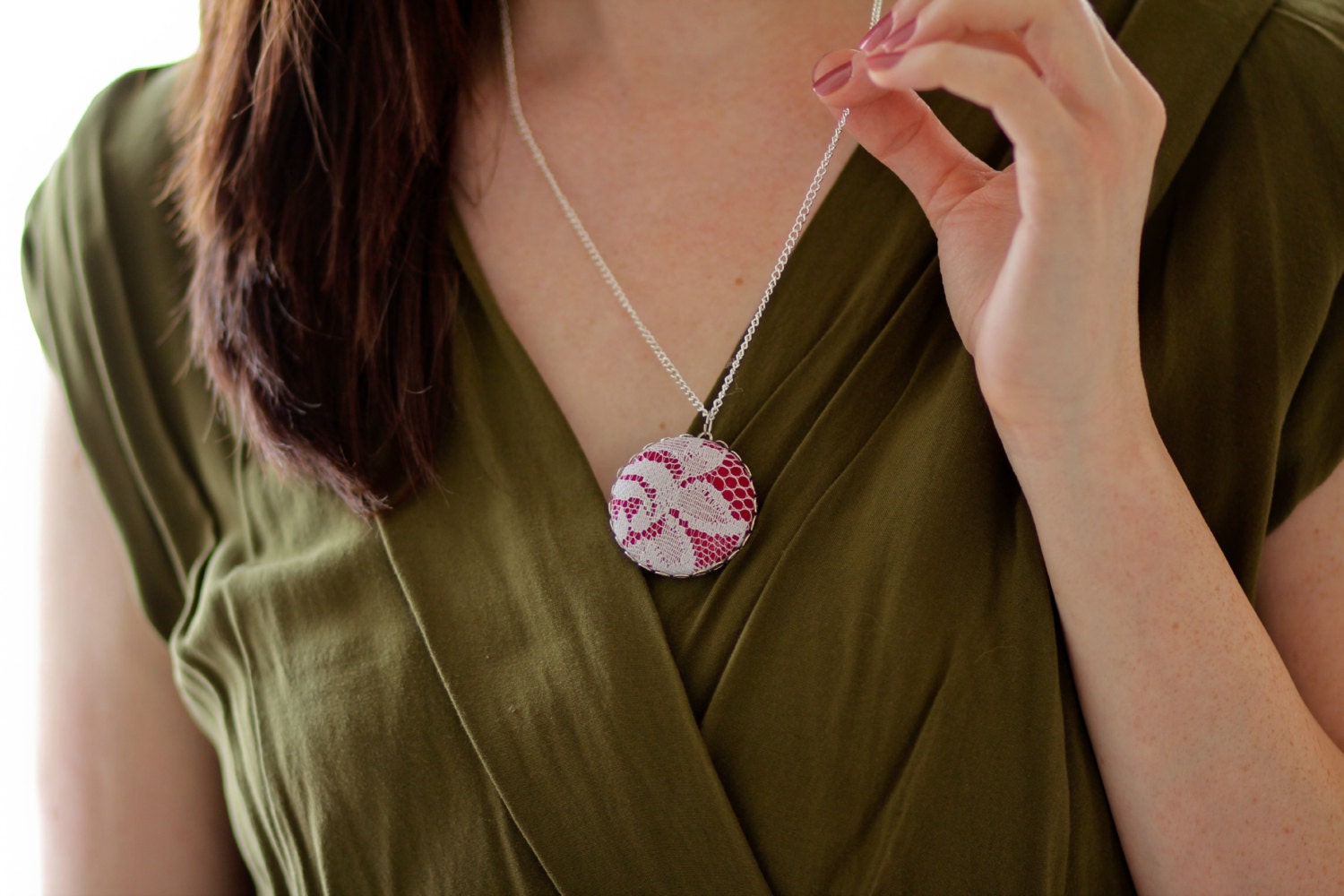 cotton and lace XL button necklace: choose your color