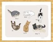 Cats Being Cats 5x7 Art Print - Modern Cat Art