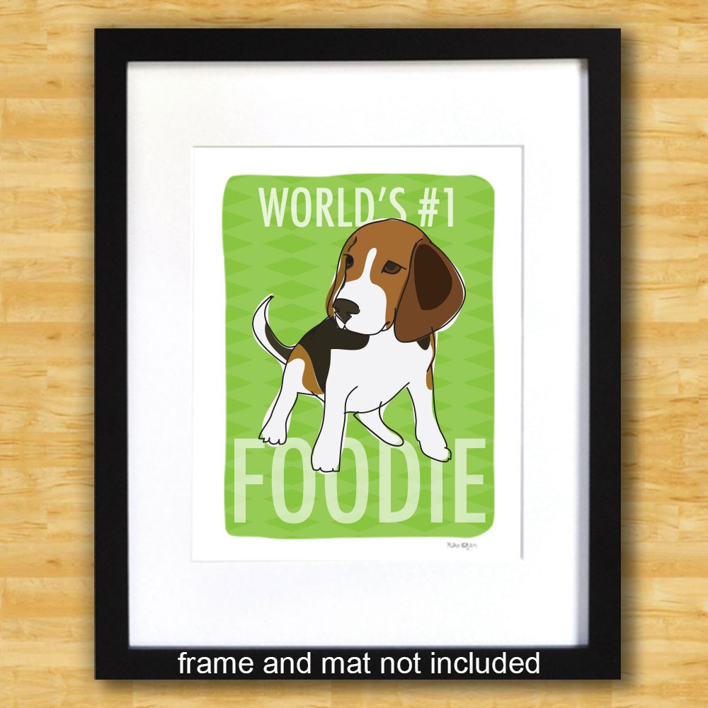 Beagle Print 8x10 Modern Dog Art - World's Number One Foodie