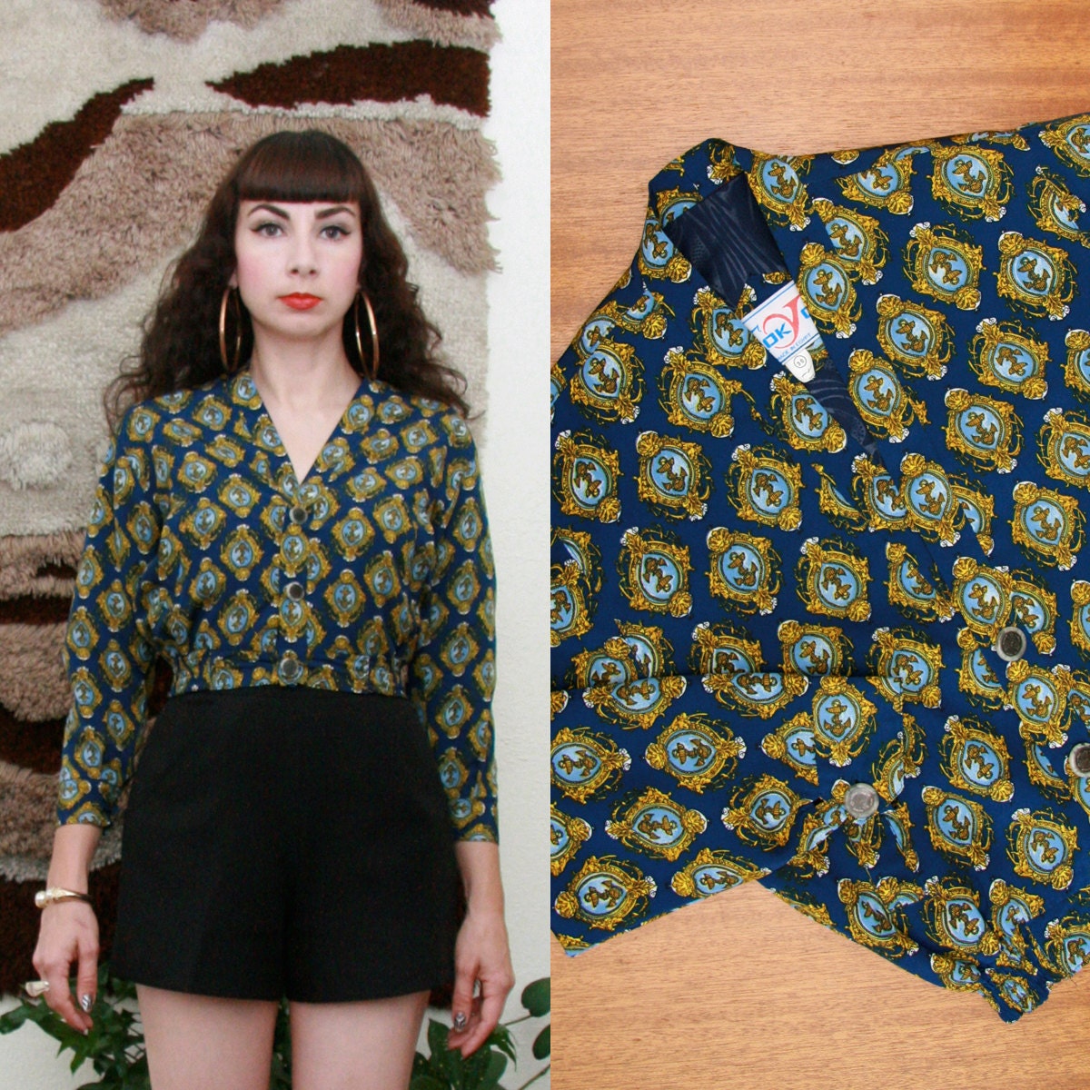 Vintage anchor Print Cropped Jacket/Top Extra Small