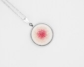 Fiber Art Jewelry - Round Ombre Pink Necklace Pendant - Silver, Hand-Embroidered PENDANT ONLY